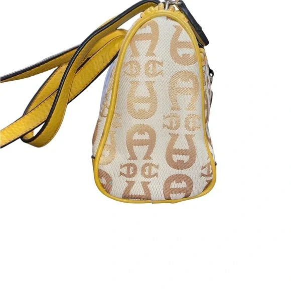 Etienne Aigner Satchel Bag Canvas Leather Signature Logo Print Gold P10 - Picture 5 of 8